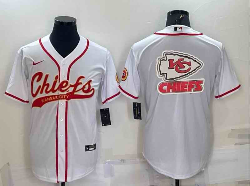 Men's Kansas City Chiefs White Team Big Logo With Patch Cool Base Stitched Baseball Jersey