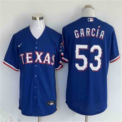 Men's Texas Rangers #53 Adolis Garcia Royal With Patch Cool Base Stitched MLB Jersey