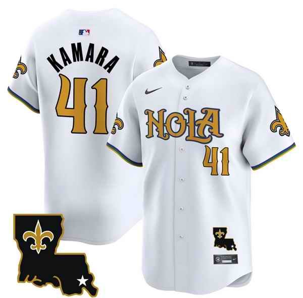 Men's New Orleans Saints #41 Alvin Kamara White Cool Base Stitched Baseball Jersey