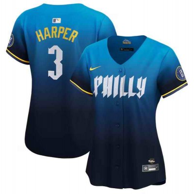 Women's Philadelphia Phillies #3 Bryce Harper Blue 2024 City Connect Limited Stitched Baseball Jersey