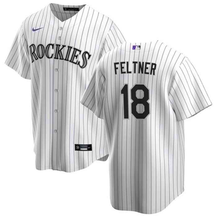 Men's Colorado Rockies #18 Ryan Feltner White Stitched Baseball Jersey