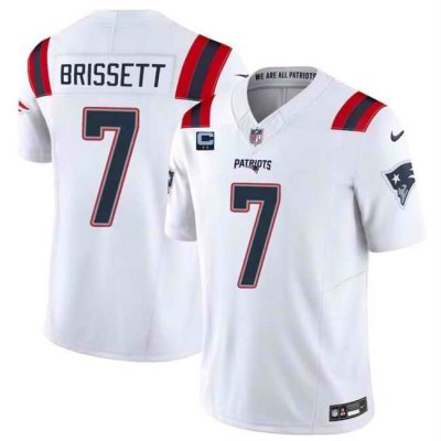 Men's New England Patriots #7 Jacoby Brissett White 2024 F.U.S.E. With 2-Star C Patch Vapor Limited Stitched Football Jersey