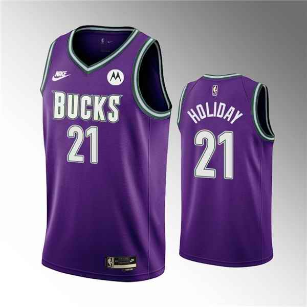 Men's Milwaukee Bucks #21 Jrue Holiday 2022/23 Purple Classic Edition Swingman Stitched Basketball Jersey