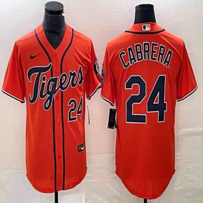 Men's Detroit Tigers #24 Miguel Cabrera Orange Cool Base Stitched Baseball Jersey