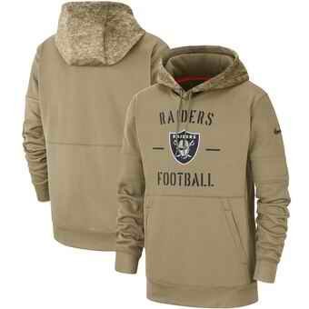 Men's Oakland Raiders Tan 2019 Salute to Service Sideline Therma Pullover Hoodie