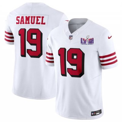 Men's San Francisco 49ers #19 Deebo Samuel New White F.U.S.E. Super Bowl LVIII Patch Vapor Untouchable Limited Stitched Football Jersey