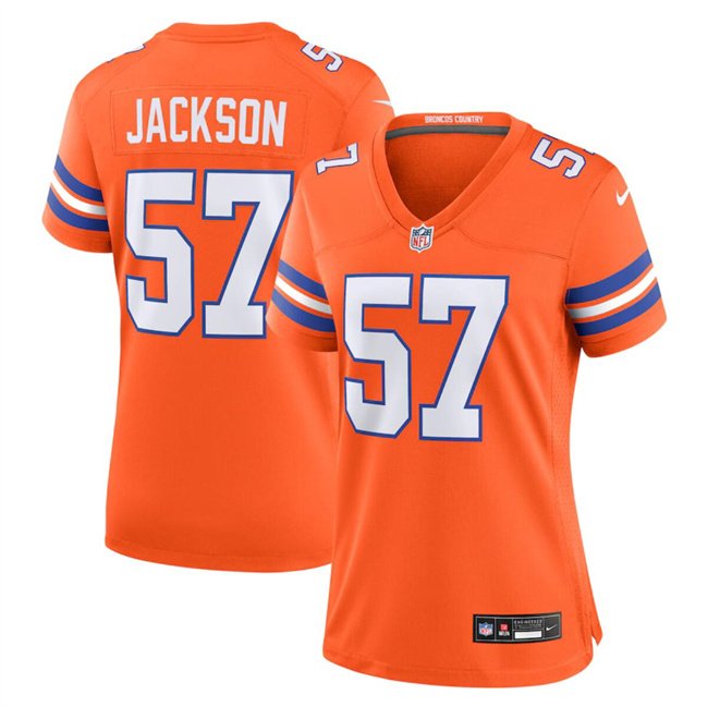 Women's Denver Broncos #57 Tom Jackson Orange Mile High Collection 1977 Throwback Stitched Jersey(Run Small)