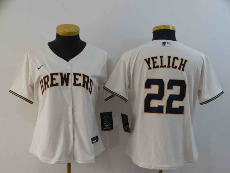 Women's Milwaukee Brewers #22 Christian Yelich White Cool Base Stitched MLB Jersey(Run Small)