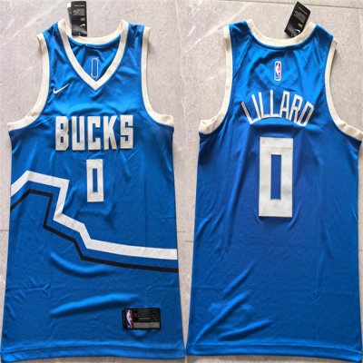 Men's Milwaukee Bucks #0 Damian Lillard Royal 2024 City Edition Stitched Basketball Jersey