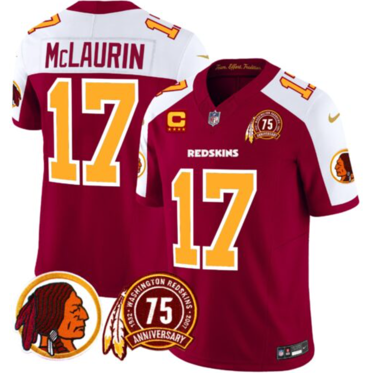 Men's Washington Redskins #17 Terry McLaurin Burgundy/White 2024 F.U.S.E. 75th Patch And 4-star C Patch Throwback Vapor Limited Stitched Football Jersey