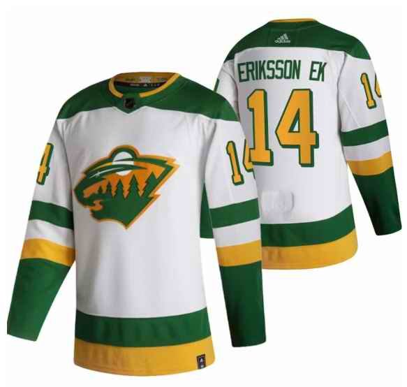 Men's Minnesota Wild #14 Joel Eriksson Ek 2021 White Reverse Retro Stitched Jersey