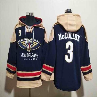 Men's New Orleans Pelicans #3 CJ McCollum Navy Ageless Must-Have Lace-Up Pullover Hoodie