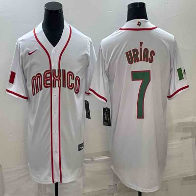 Men's Mexico Baseball #7 Julio Ur'as 2023 White World Baseball Classic Stitched Jersey