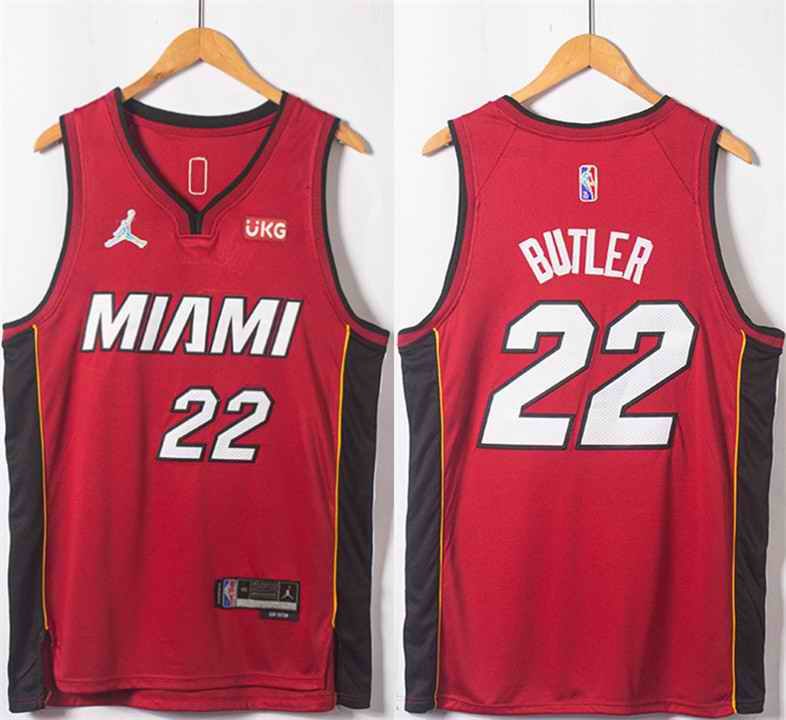 Men's Miami Heat #22 Jimmy Butler Red Statement Edition 75th Anniversary Stitched Jersey