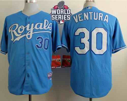 Royals #30 Yordano Ventura Light Blue Cool Base W/2015 World Series Patch Stitched MLB Jersey