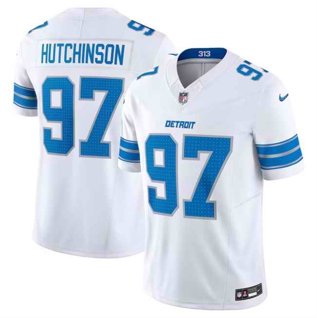 Men's Detroit Lions #97 Aidan Hutchinson White 2024 F.U.S.E. Vapor Limited Stitched Jersey