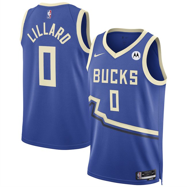 Men's Milwaukee Bucks #0 Damian Lillard Royal 2024/25 City Edition Stitched Basketball Jersey