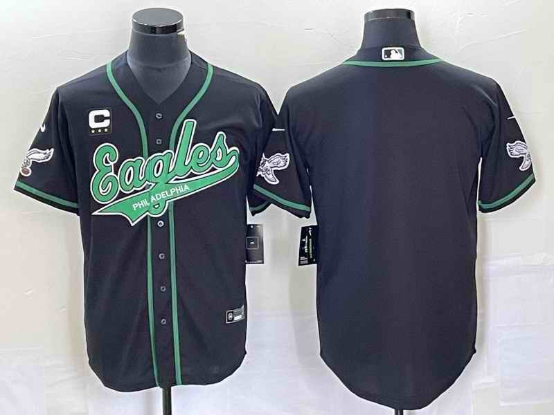 Men's Philadelphia Eagles Blank Black With 3-star C Patch Cool Base Stitched Baseball Jersey