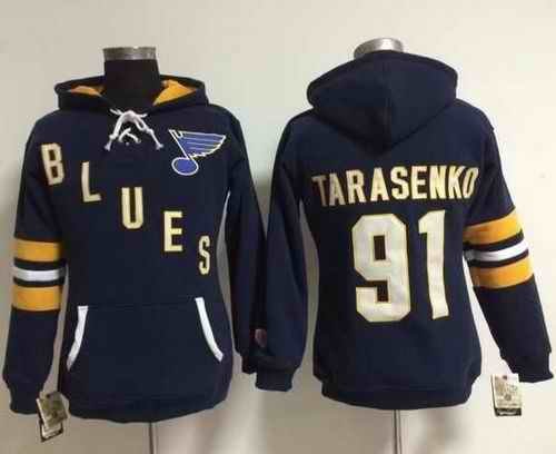 St. Louis Blues #91 Vladimir Tarasenko Navy Blue Women's Old Time Heidi NHL Hoodie