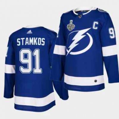 Men's Tampa Bay Lightning #91 Steven Stamkos Blue Stanley Cup Finals Blue Stitched Jersey