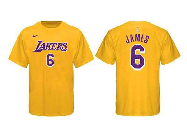 Men's Los Angeles Lakers #6 LeBron James Yellow Basketball T-Shirt