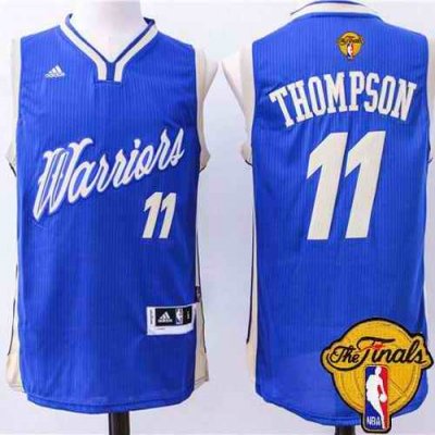 Warriors #11 Klay Thompson Blue 2015-2016 Christmas Day The Finals Patch Stitched NBA Jersey