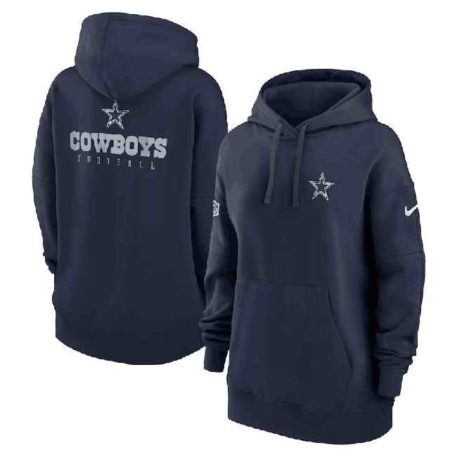 Women's Dallas Cowboys Navy Sideline Club Fleece Pullover Hoodie(Run Small)