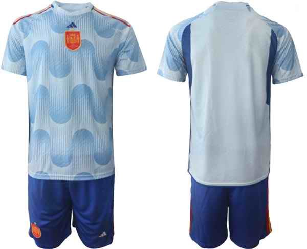 Men's Spain Custom Blue Away Soccer Jersey Suit