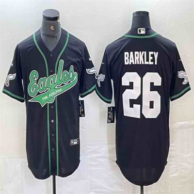 Men's Philadelphia Eagles #26 Saquon Barkley Black Cool Base Stitched Baseball Jersey