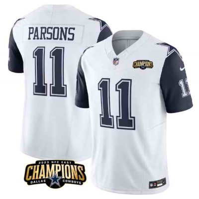 Men's Dallas Cowboys #11 Micah Parsons White/Navy 2023 F.U.S.E. NFC East Champions Patch Stitched Football Jersey