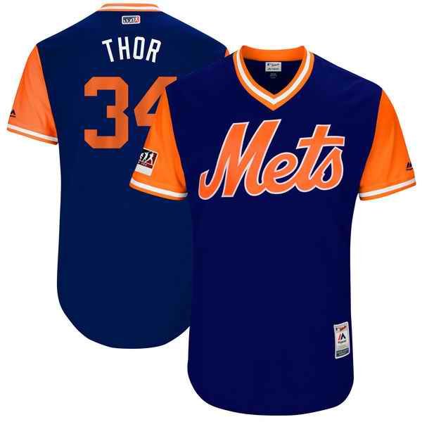 Men's New York Mets #34 Noah Syndergaard ThorMajestic Royal 2018 Players Weekend Stitched MLB Jersey