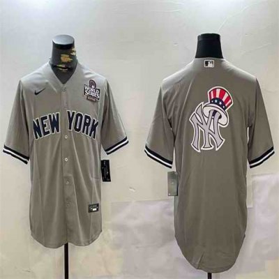 Men's New York Yankees Grey Team Big Logo 2024 World Series Cool Base Stitched Baseball Jersey