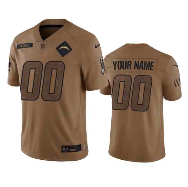 Men's Los Angeles Chargers Active Player Custom 2023 Brown Salute To Service Limited Stitched Jersey