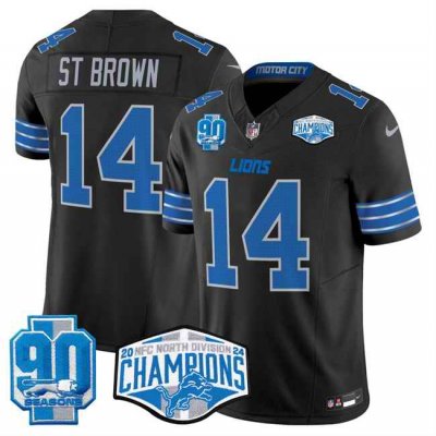 Men's Detroit Lions #14 Amon-Ra St. Brown Black 2024 NFC North Champions 90th Anniversary Patch F.U.S.E. Vapor Limited Stitched Jersey