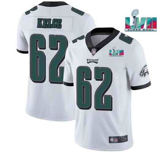 Youth Philadelphia Eagles #62 Jason Kelce White Super Bowl LVII Patch Vapor Untouchable Limited Stitched Football Jersey