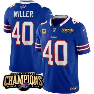 Men's Buffalo Bills #40 Von Miller Blue 2023 F.U.S.E. AFC East Champions With 4-star C Ptach Stitched Football Jersey