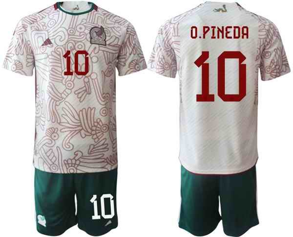 Men's Mexico #10 O.Pineda White Away Soccer Jersey Suit