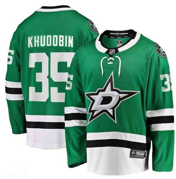 Men's Dallas Stars #35 Anton Khudobin Green Stitched Jersey