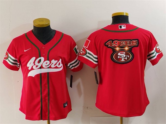 Women's San Francisco 49ers Team Big Logo Red Mexico With Patch Cool Base Stitched Baseball Jersey(Run Small)