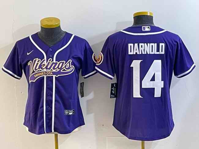 Youth Minnesota Vikings #14 Sam Darnold Purple With Patch Cool Base Stitched Baseball Jersey