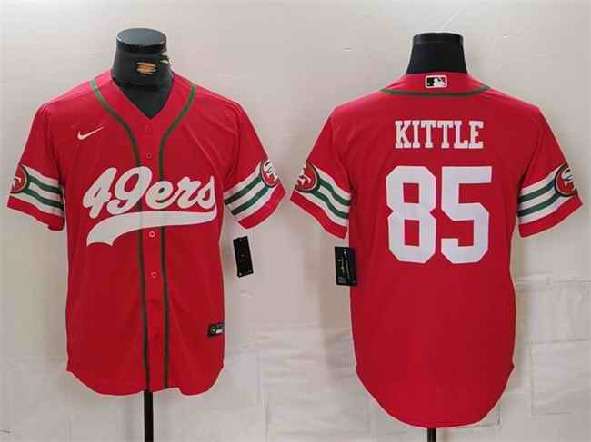 Men's San Francisco 49ers #85 George Kittle Red With Patch Cool Base Stitched Baseball Jersey