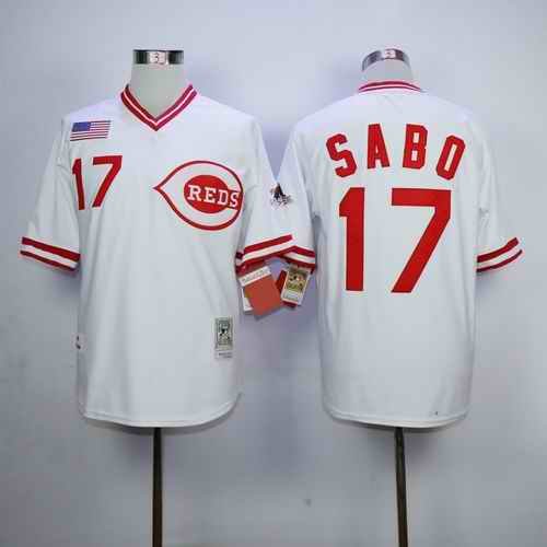 Mitchell And Ness 1990 Reds #17 Chris Sabo White Throwback Stitched MLB Jersey