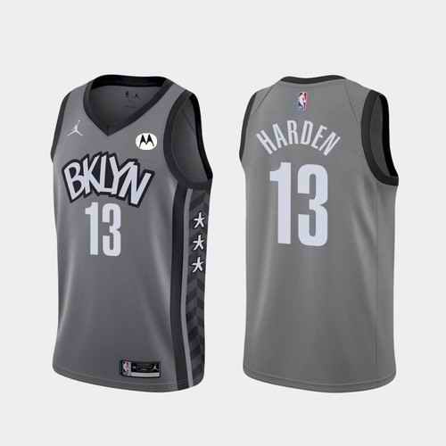 Men's Brooklyn Nets #13 James Harden 2020/21 Gray Statement Edition Swingman Stitched Jersey