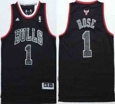 Bulls #1 Derrick Rose Black Shadow Red Strip Stitched NBA Jersey