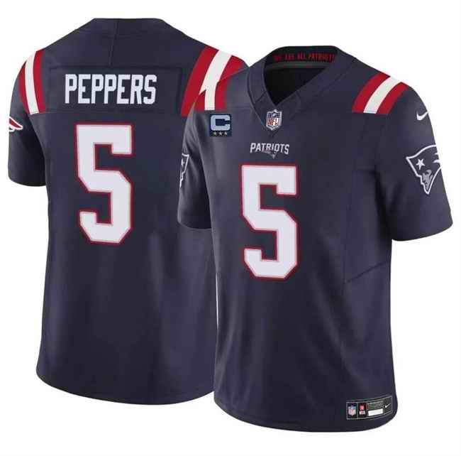 Men's New England Patriots #5 Jabrill Peppers Navy 2024 F.U.S.E. With 3-Star C Patch Vapor Limited Stitched Football Jersey