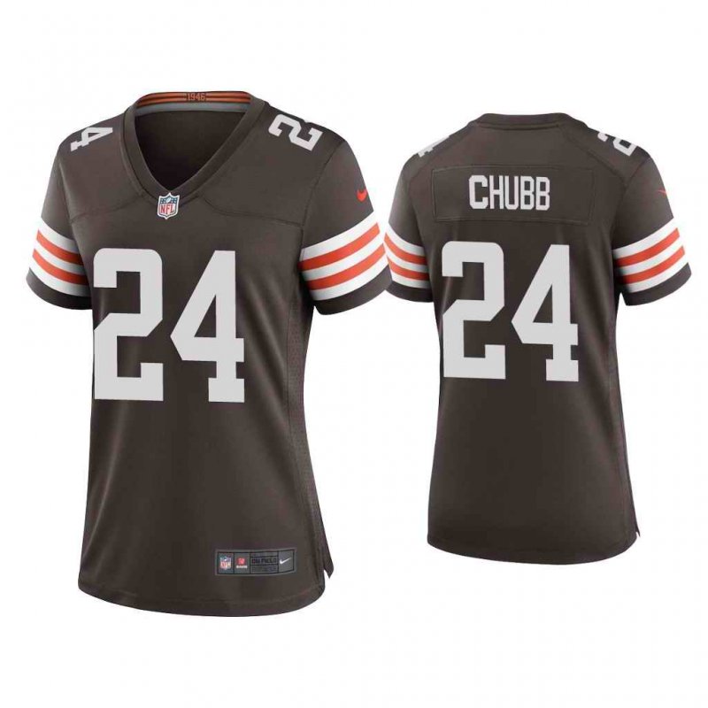 Women's Cleveland Browns #24 Nick Chubb 2020 New Brown Stitched Jersey(Run Small)