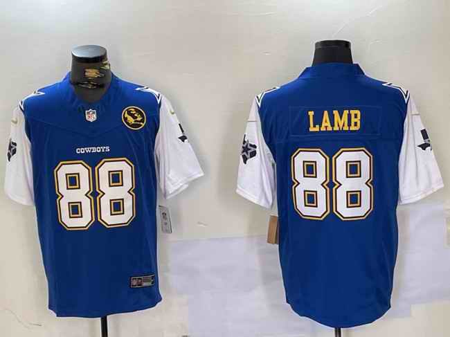 Men's Dallas Cowboys #88 CeeDee Lamb 2024 F.U.S.E. Navy Gold With Texas & John Madden Patch Stitched Football Jersey