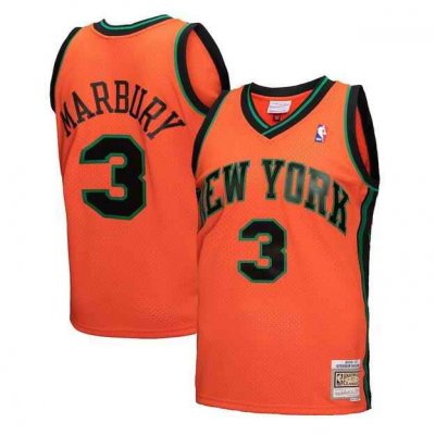 Men's New Yok Knicks #3 Stephon Marbury Orange Mitchell & Ness 2005-06 Hardwood Classics Swingman Stitched Jersey