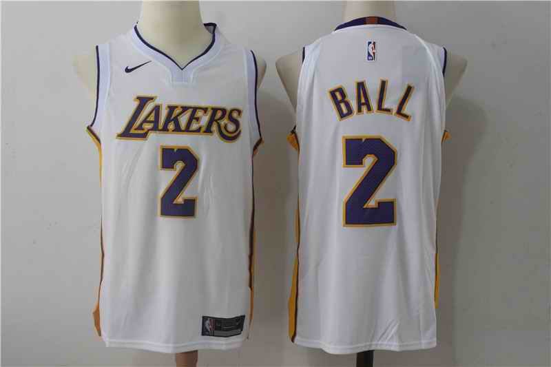 Men's Nike Los Angeles Lakers #2 Lonzo Ball White Stitched NBA Jersey