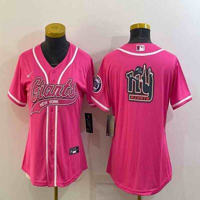 Women's New York Giants Pink Team Big Logo With Patch Cool Base Stitched Baseball Jersey(Run Small)